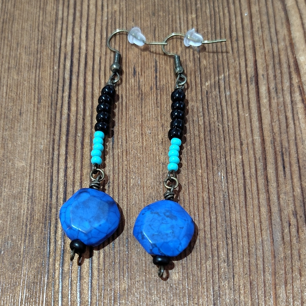 *5 For $20*Ladies Earrings/Cobalt Blue and Black/Handmade Double Dangle Earrings